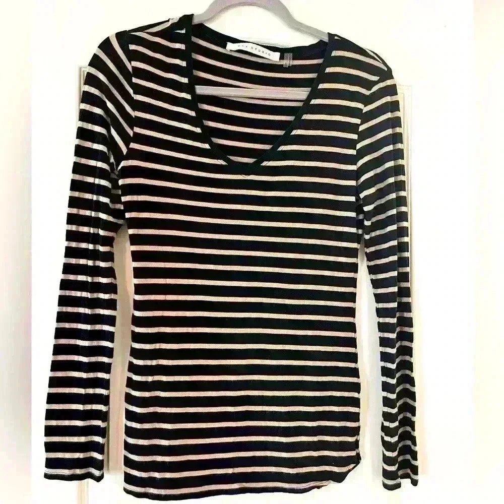 Max Studio Long Sleeve Casual Striped Shirt Women’s size Small